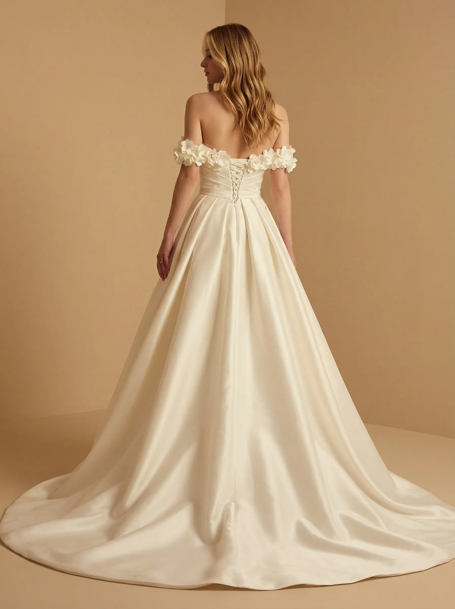 Off The Shoulder A-Line Ruched Maxi Long Satin Wedding Gowns With Detachable Skirt sold by ChicSew product image thumbnail 2