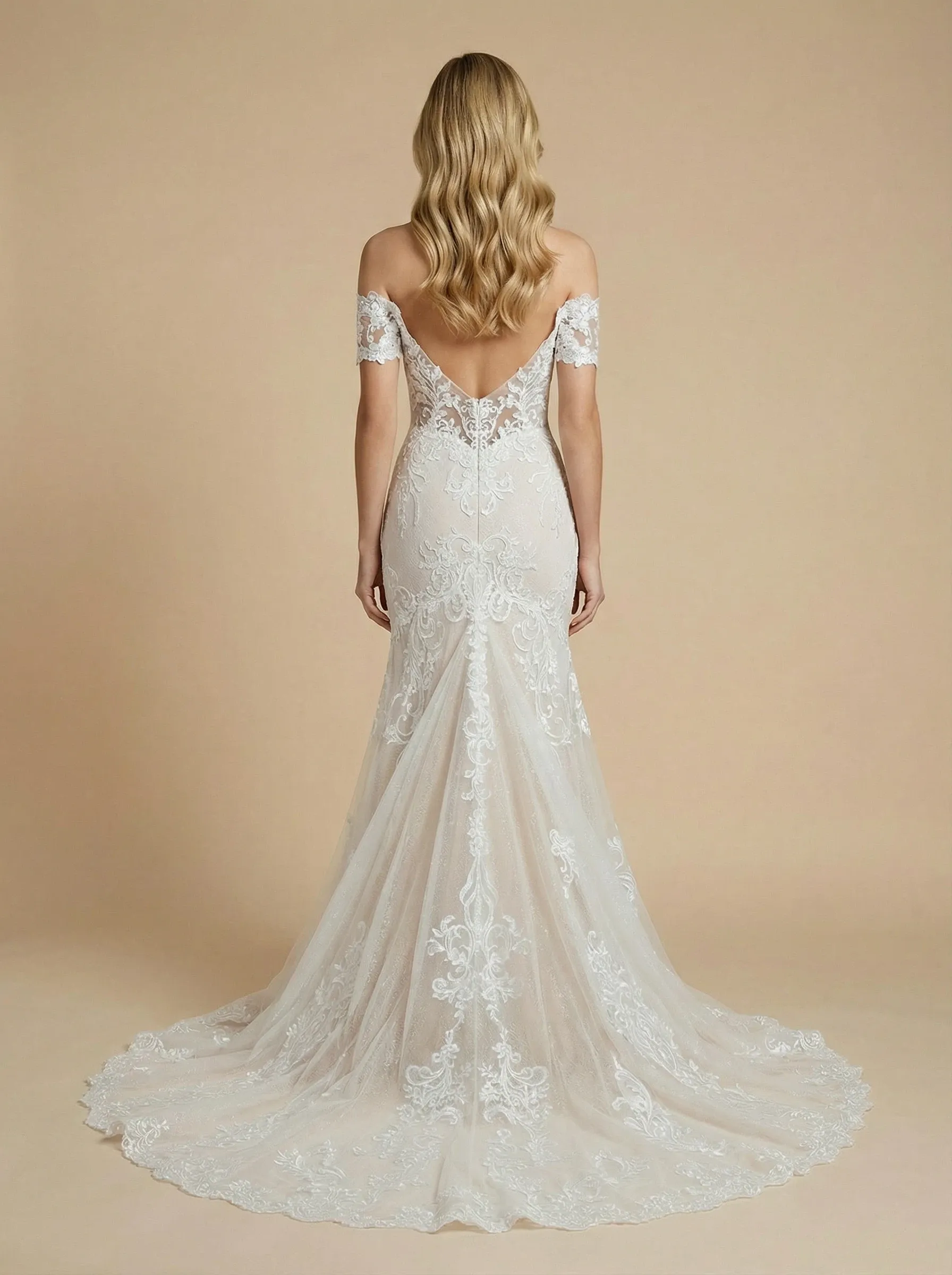 Mermaid Off Shoulder Open Back Maxi Long Lace Wedding Dresses Online sold by ChicSew product image thumbnail 2