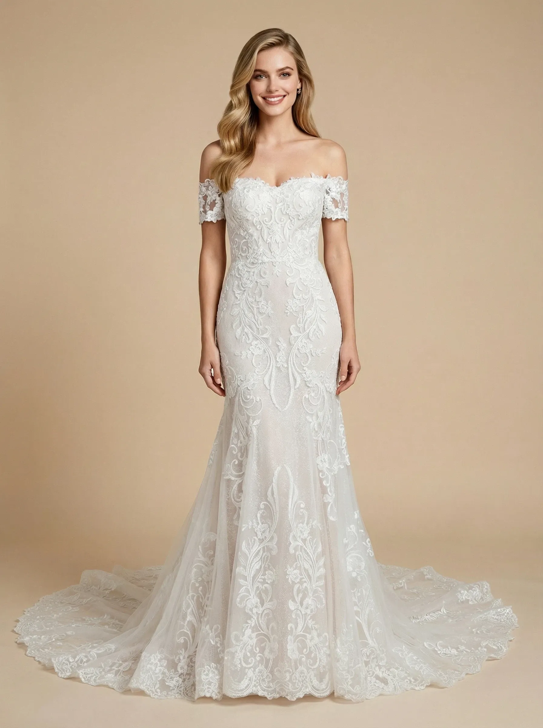 Mermaid Off Shoulder Open Back Maxi Long Lace Wedding Dresses Online sold by ChicSew