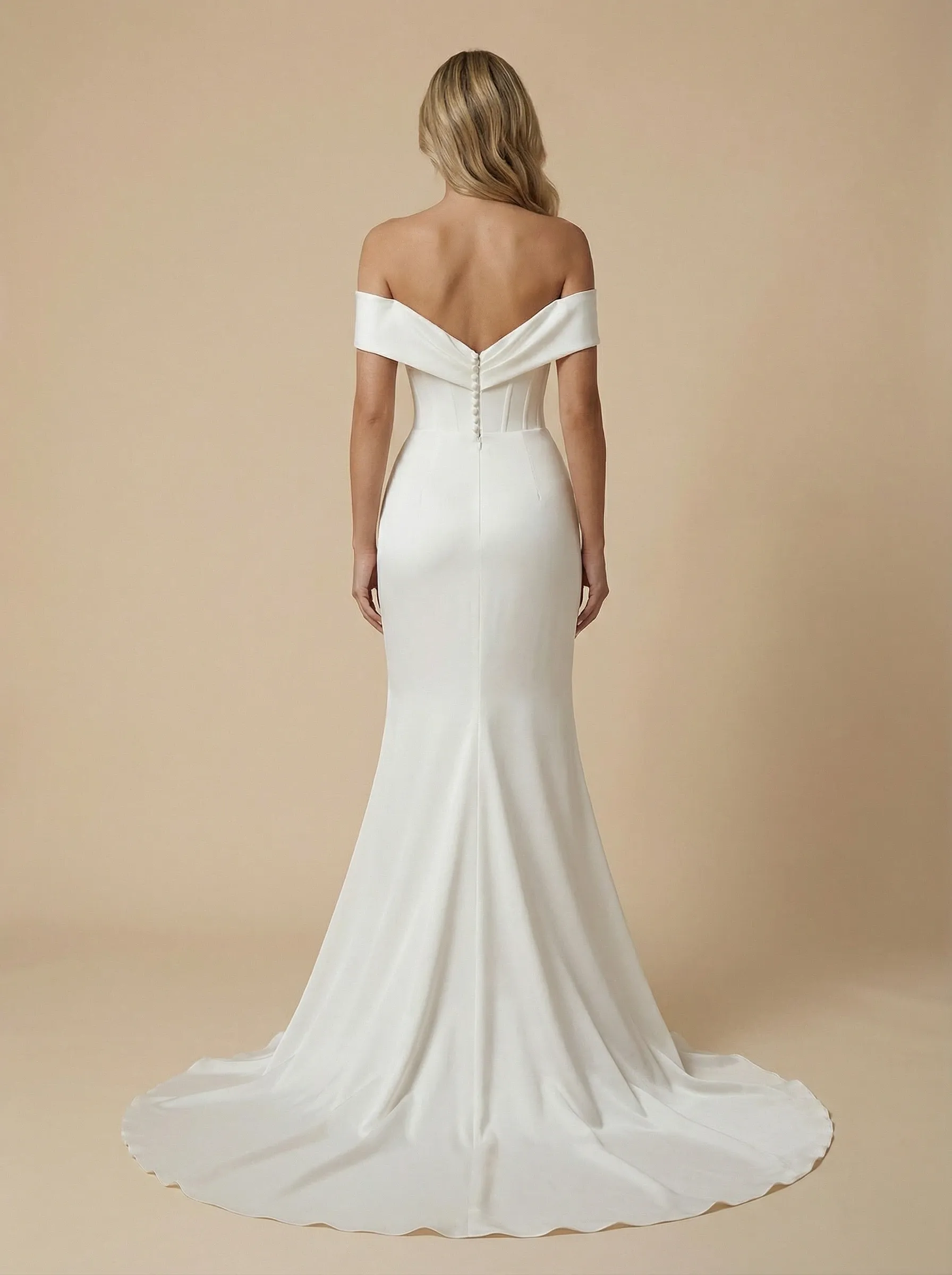 Mermaid Off Shoulder Side Slit Ruched Maxi Long Satin Wedding Dresses Online sold by ChicSew product image thumbnail 2