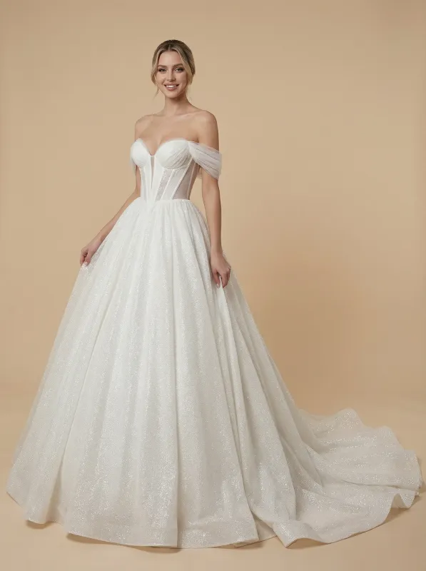 Shiny A-Line Off Shoulder Boning Maxi Long Sequin Wedding Dresses Online sold by ChicSew