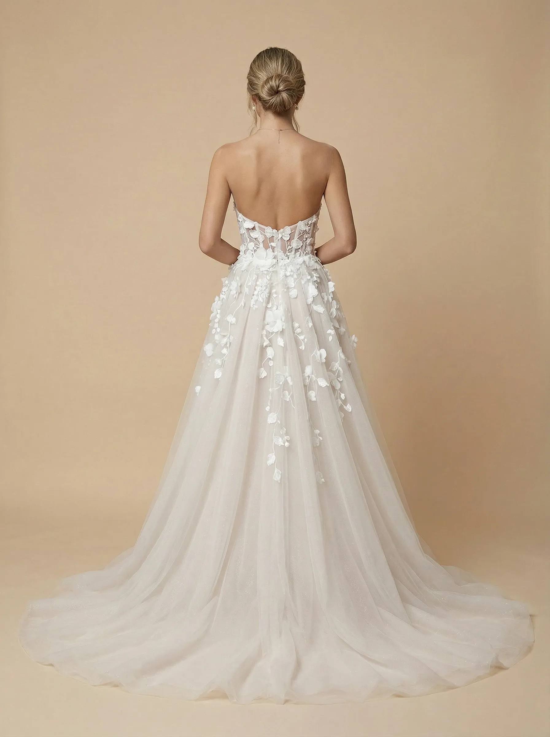 A-Line Sweetheart Ruching Maxi Long Tulle And Lace Wedding Gowns Online sold by ChicSew product image thumbnail 2