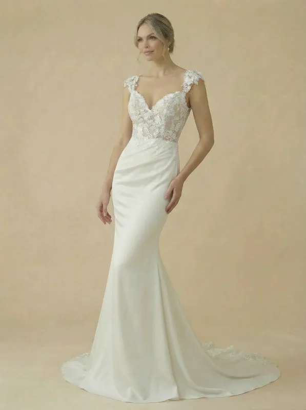 Mermaid Spaghetti Straps V-Neck Maxi Long Lace And Satin Wedding Dresses Online sold by ChicSew