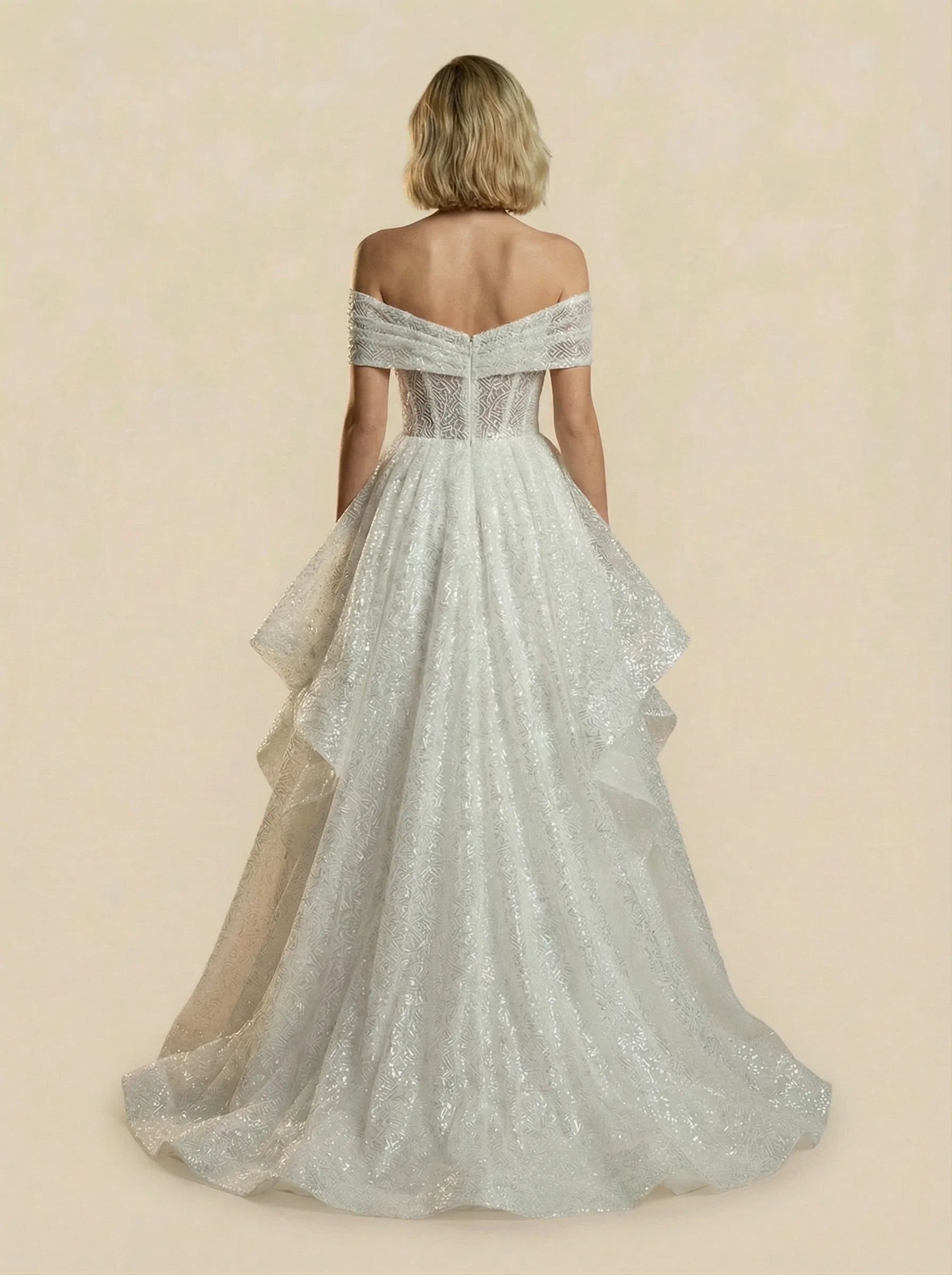Mermaid Off Shoulder V-Neck Ruched Maxi Long Sequin Wedding Dresses Online sold by ChicSew product image thumbnail 2