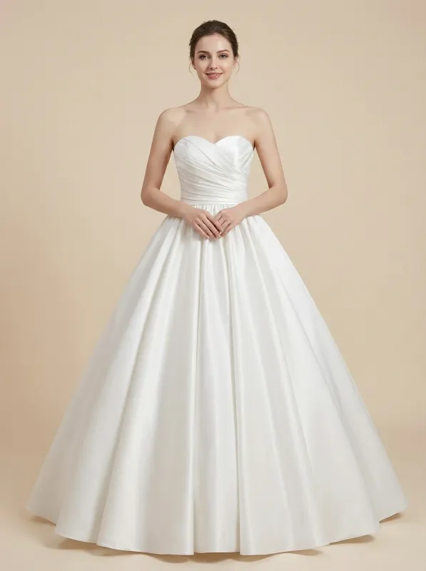A-Line Sweetheart Ruching Maxi Long Satin Wedding Gowns Online sold by ChicSew