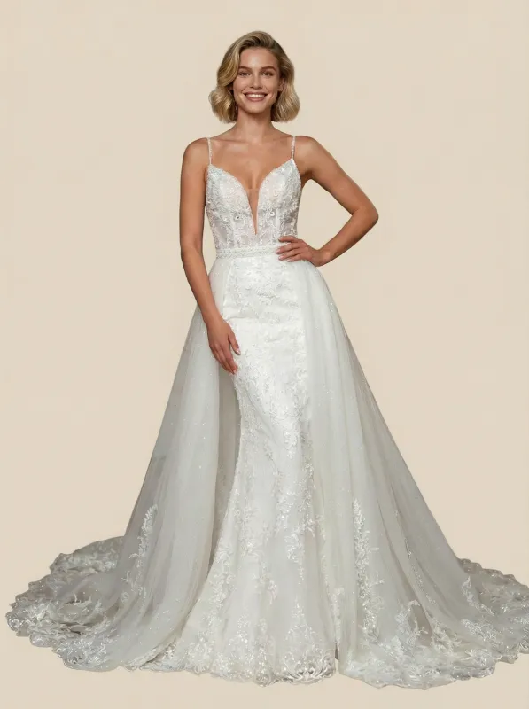 Mermaid Spaghetti Straps V-Neck Maxi Long Lace Wedding Dresses Online sold by ChicSew