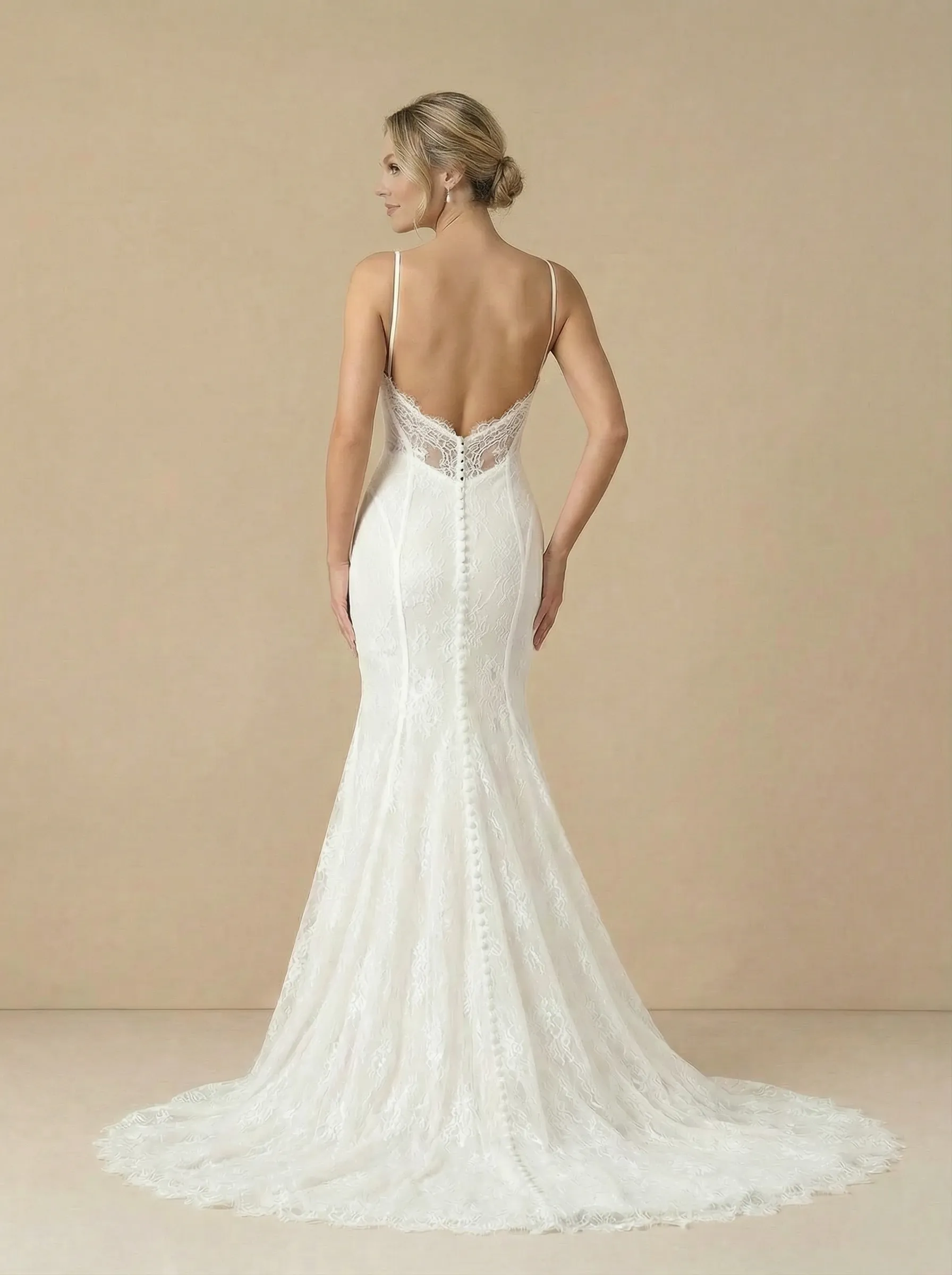 Spaghetti Straps Mermaid Boning Lace Maxi Long Wedding Dresses Online sold by ChicSew product image thumbnail 2