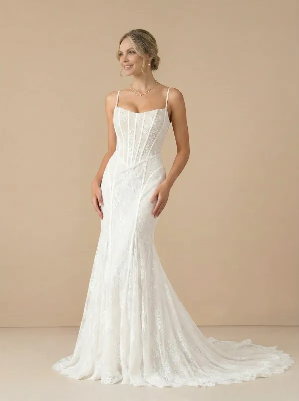 Spaghetti Straps Mermaid Boning Lace Maxi Long Wedding Dresses Online sold by ChicSew