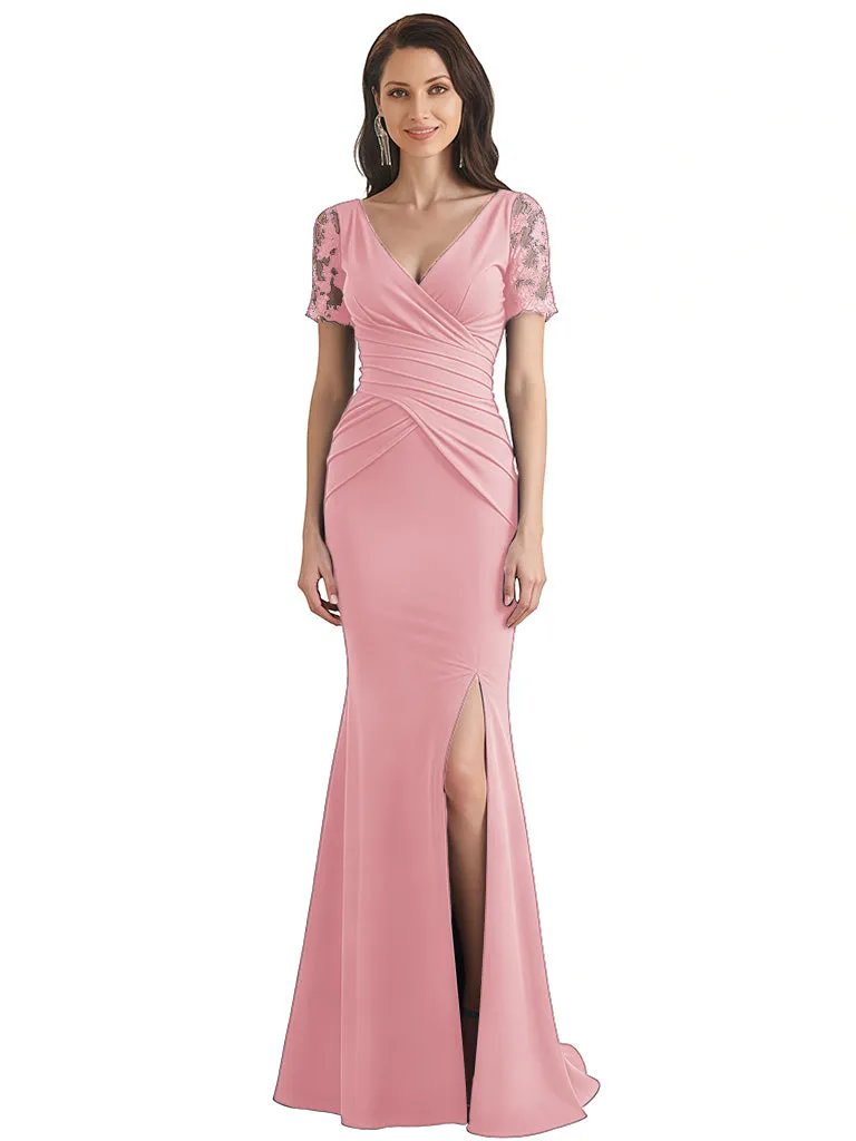 Elegant V-Neck Short Sleeves Chiffon Mermaid Floor-Length Mother of The Bride Dresses sold by ChicSew product image thumbnail 5