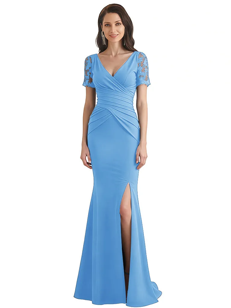 Elegant V-Neck Short Sleeves Chiffon Mermaid Floor-Length Mother of The Bride Dresses sold by ChicSew product image thumbnail 4