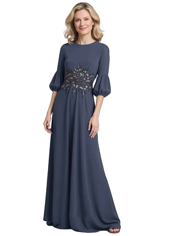 Elegant Satin Scoop 3/4 Sleeves A-line Long Mother Of The Bride Dresses sold by ChicSew