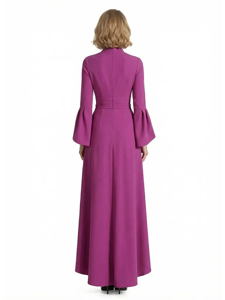Sexy V-Neck Long Sleeves Stretchy Crepe Ruffle Ankle-Length Long Evening Gowns For Women sold by ChicSew product image thumbnail 2