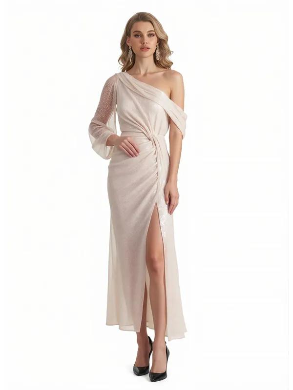 Shiny Asymmetrical Mermaid Glitter Jersey Ankle-Length Formal Dresses For Women sold by ChicSew