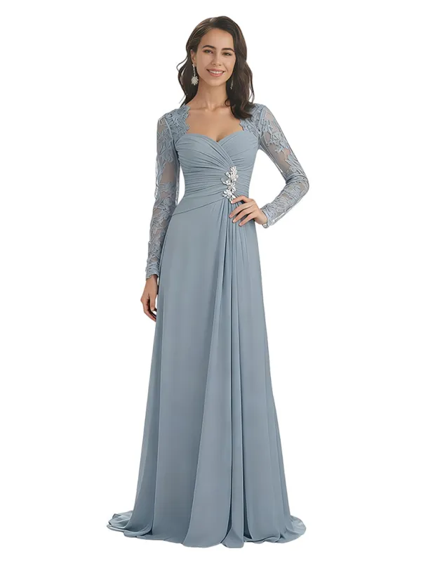 Elegant A-line Sweetheart Chiffon Long Sleeves Floor-Length Mother of the Brides Dresses sold by ChicSew