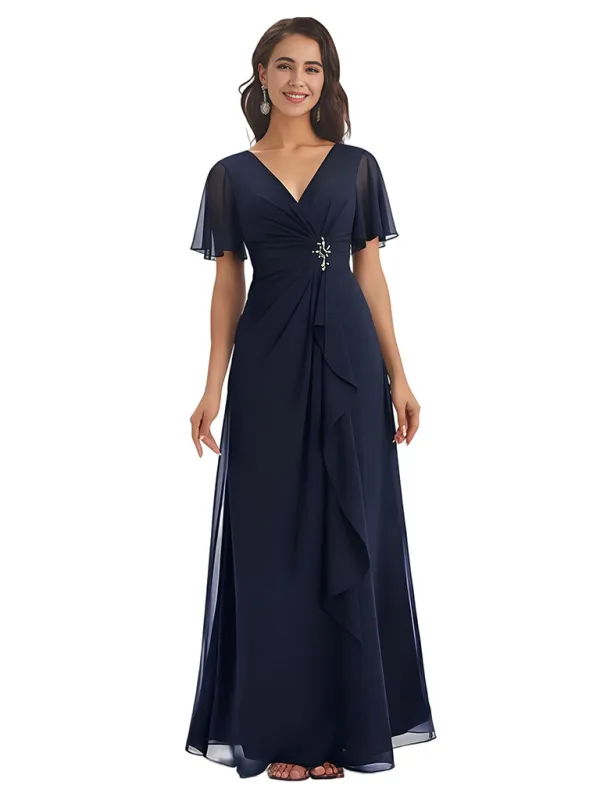 Elegant A-line V-neck Chiffon Bell Sleeves Mother of the Brides Dresses sold by ChicSew