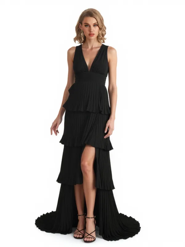 Elegant Ruched Chiffon V-Neck Spaghetti Straps A-Line Long Mother of The Bride Dresses sold by ChicSew