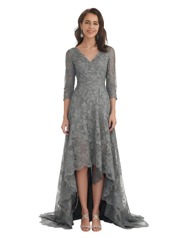 Elegant V-Neck 3/4 Sleeves Lace Chiffon A-line Floor-Length Mother of The Bride Dresses sold by ChicSew