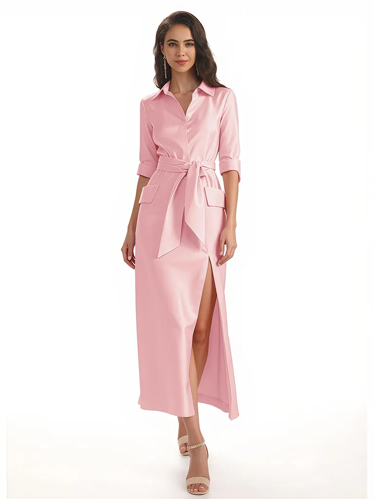 Simple Silky Satin Half Sleeves Sheath Ankle-Length Formal Evening Gowns For Women Side Slit sold by ChicSew product image thumbnail 5