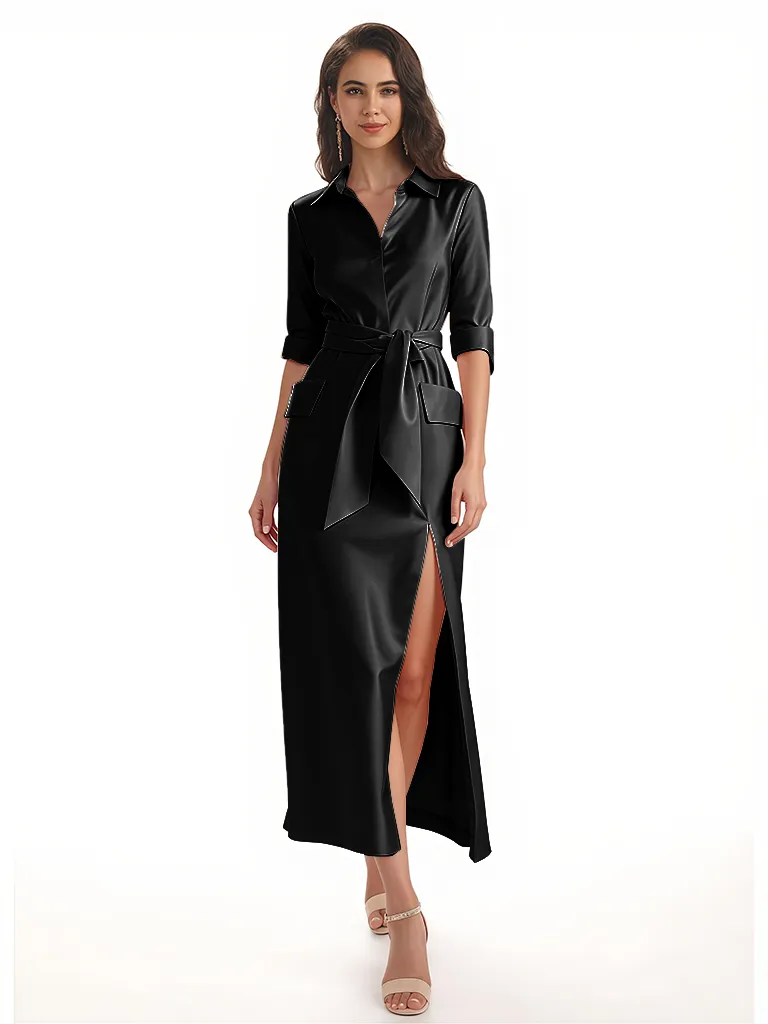 Simple Silky Satin Half Sleeves Sheath Ankle-Length Formal Evening Gowns For Women Side Slit sold by ChicSew product image thumbnail 3