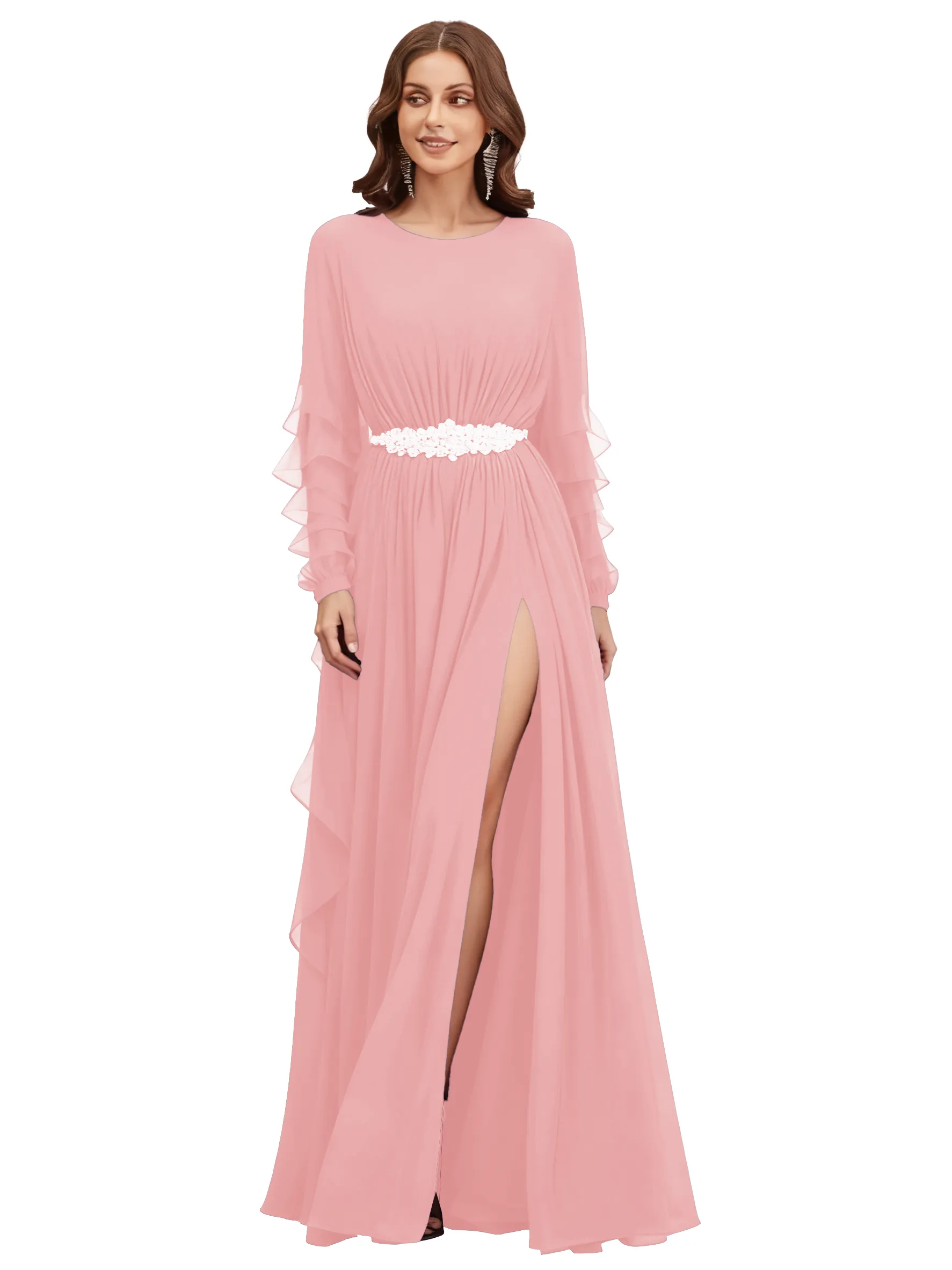 Elegant Scoop Long Sleeves Chiffon A-line Long Mother of The Bride Dresses sold by ChicSew product image thumbnail 5