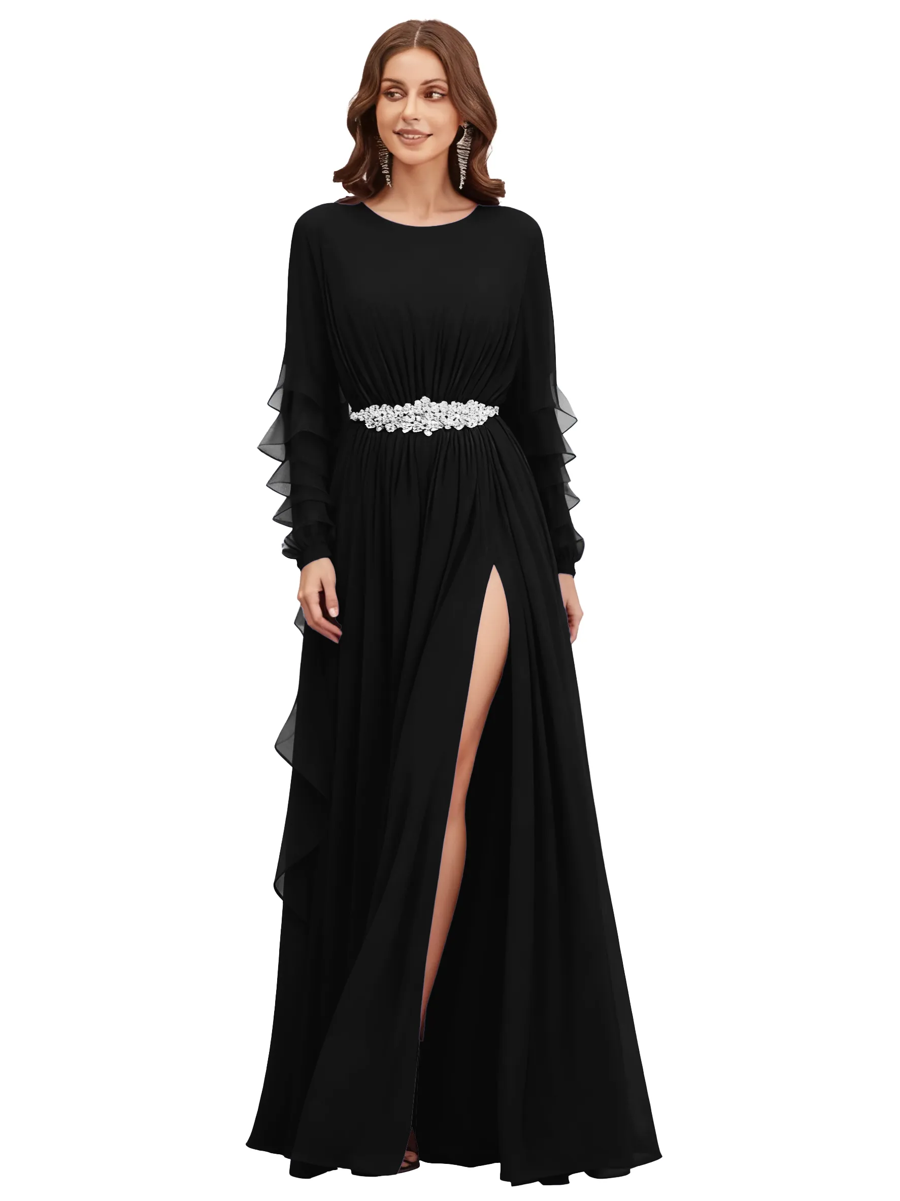 Elegant Scoop Long Sleeves Chiffon A-line Long Mother of The Bride Dresses sold by ChicSew product image thumbnail 3