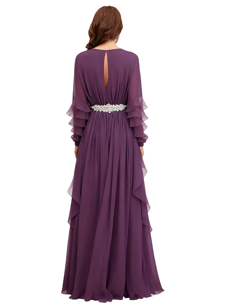 Elegant Scoop Long Sleeves Chiffon A-line Long Mother of The Bride Dresses sold by ChicSew product image thumbnail 2