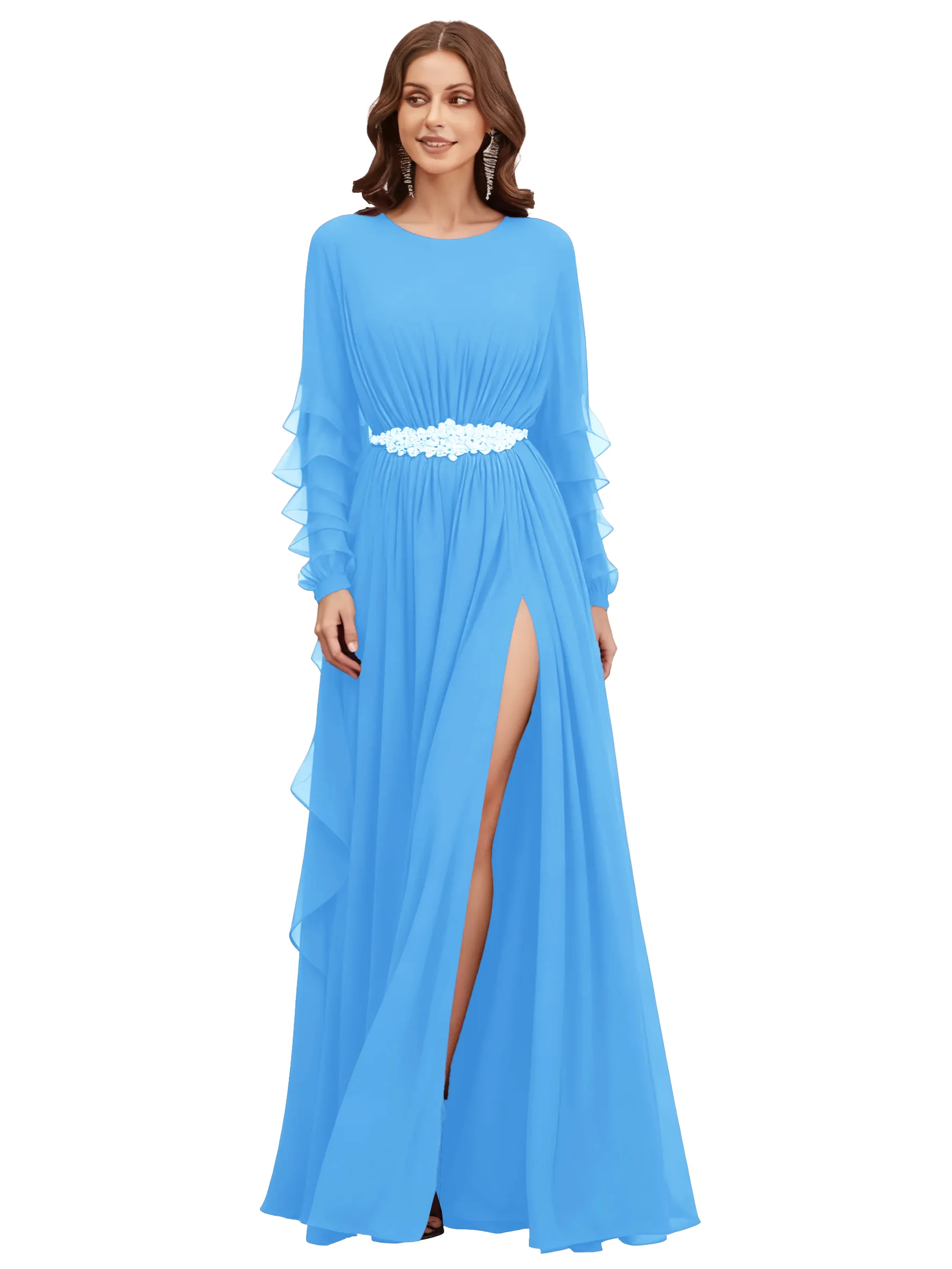 Elegant Scoop Long Sleeves Chiffon A-line Long Mother of The Bride Dresses sold by ChicSew product image thumbnail 4