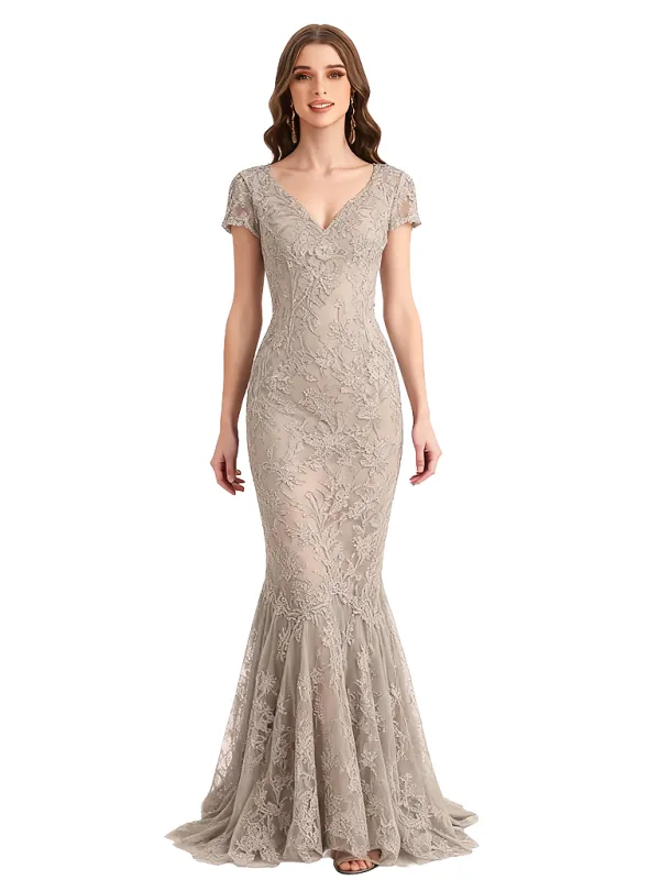 Elegant V-neck Cap Sleeves Chiffon Mermaid Long Mother of The Bride Dresses sold by ChicSew