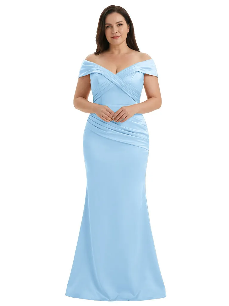 Elegant Soft Satin Sleeveless Off Shoulder Mermaid Floor-Length Mother Of The Bride Dresses sold by ChicSew product image thumbnail 4