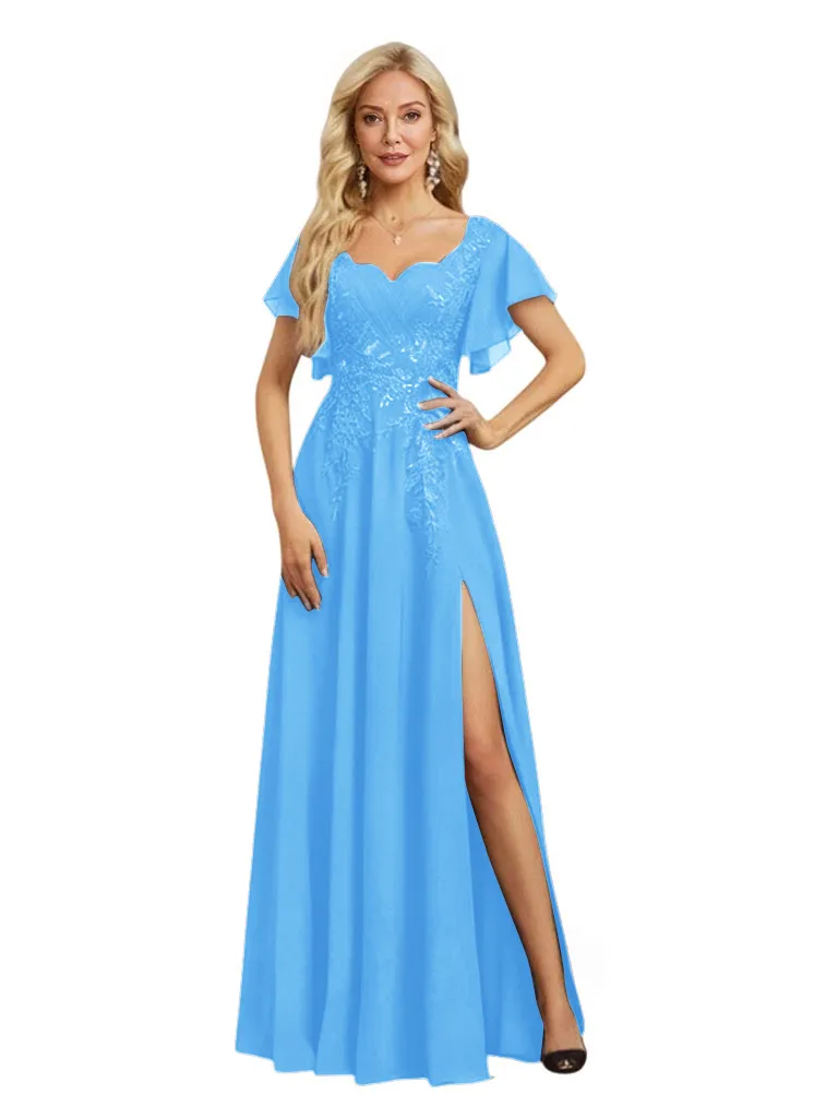 Elegant Bell Sleeves Side Slit Chiffon Mermaid Long Mother of The Bride Dresses sold by ChicSew product image thumbnail 4
