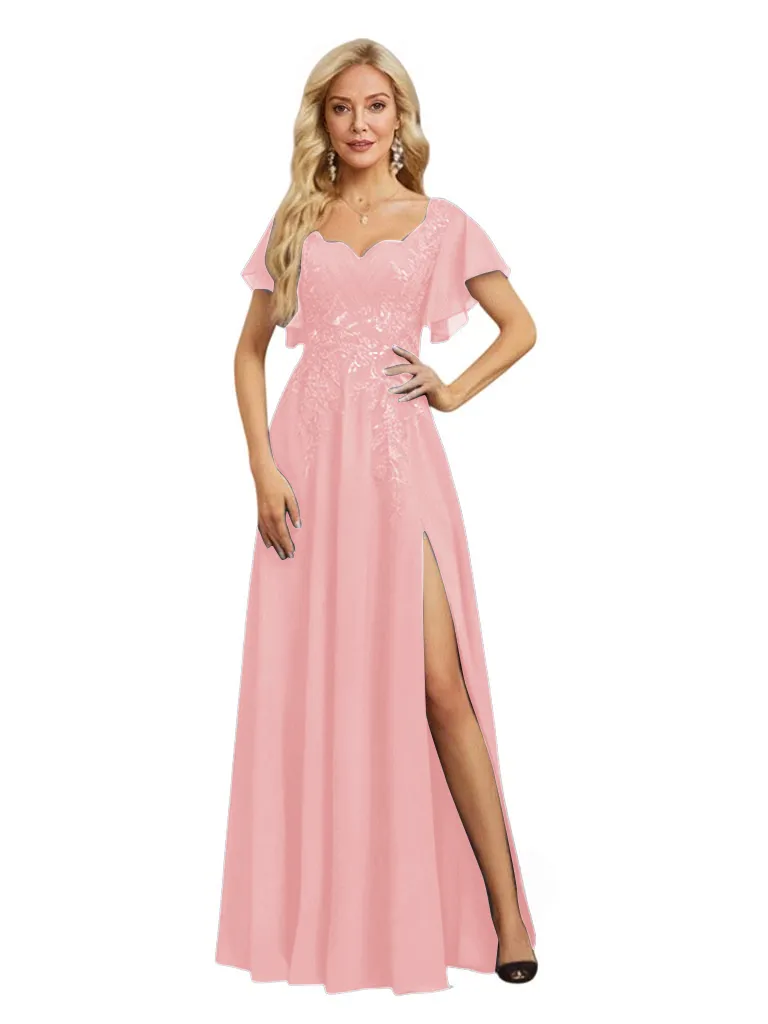 Elegant Bell Sleeves Side Slit Chiffon Mermaid Long Mother of The Bride Dresses sold by ChicSew product image thumbnail 5