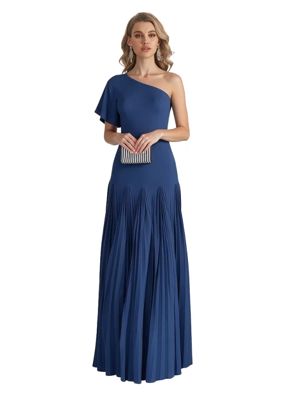 Elegant One Shoulder Flutter Sleeve Chiffon A-line Long Mother of The Bride Dresses sold by ChicSew
