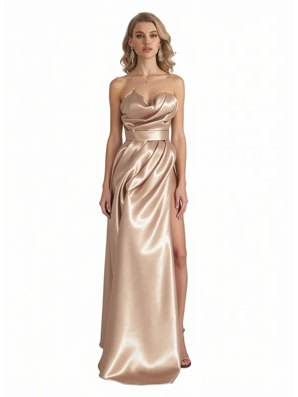 Sexy Sweetheart Silky Satin Side Slit Mermaid Long Formal Evening Dresses For Ladies sold by ChicSew