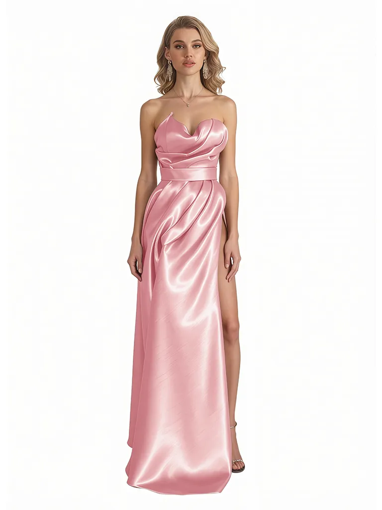 Sexy Sweetheart Silky Satin Side Slit Mermaid Long Formal Evening Dresses For Ladies sold by ChicSew product image thumbnail 5
