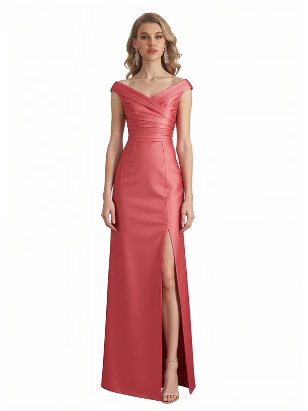 Sexy Cap Sleeves Silky Satin Side Slit Mermaid Long Formal Evening Dresses For Women sold by ChicSew