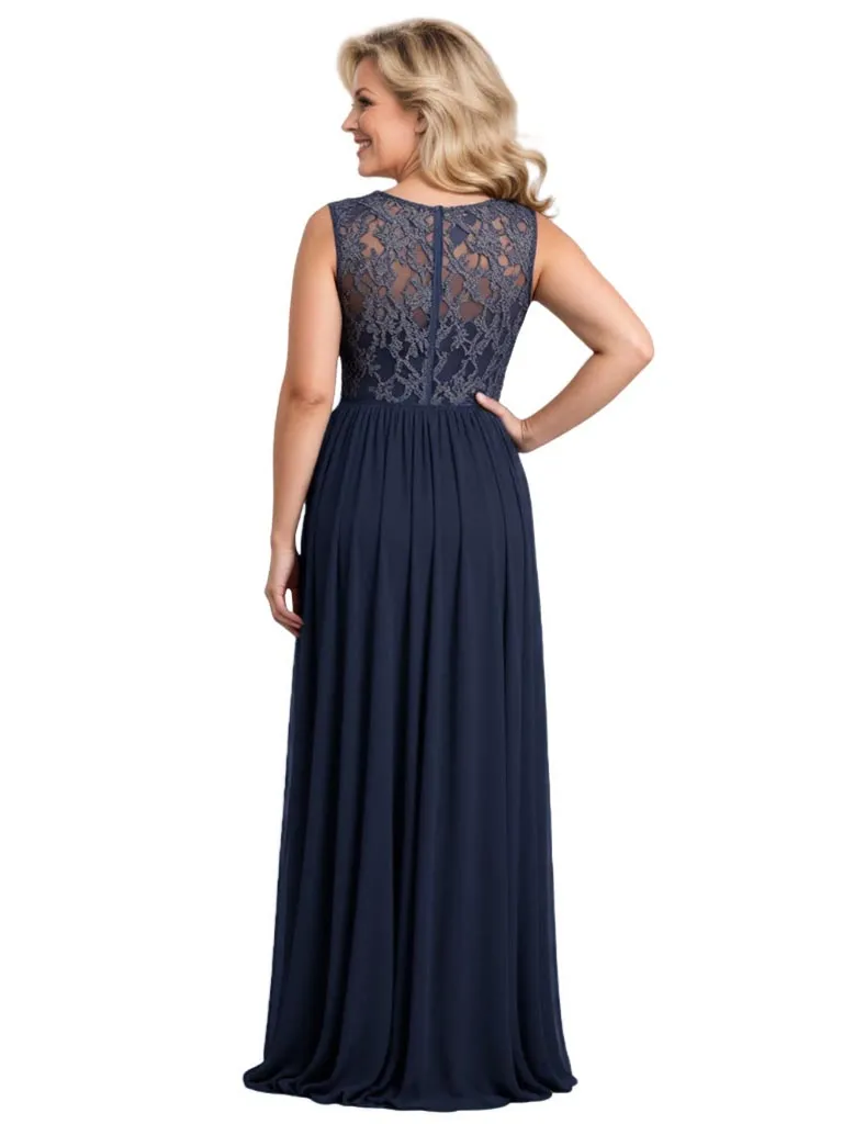 Elegant Lace Chiffon Scoop Sleeveless A-line Long Mother of The Bride Dresses sold by ChicSew product image thumbnail 2