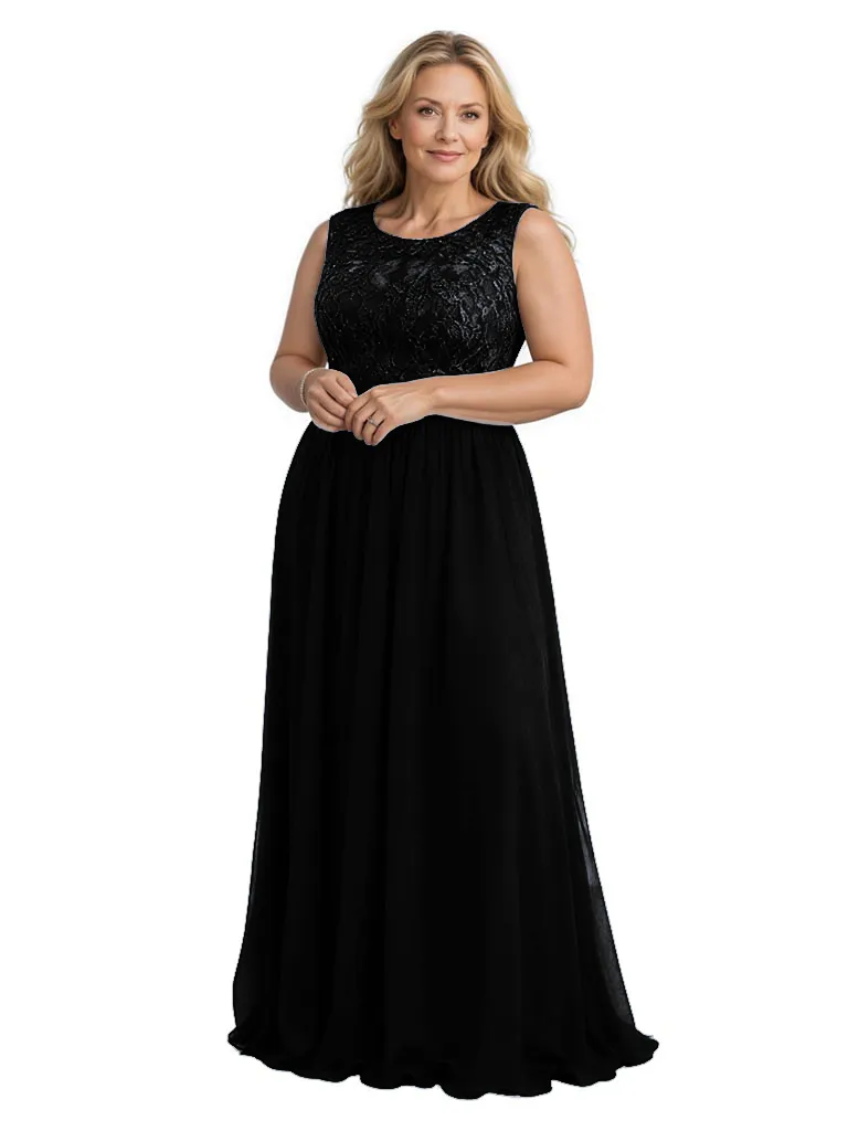 Elegant Lace Chiffon Scoop Sleeveless A-line Long Mother of The Bride Dresses sold by ChicSew product image thumbnail 3