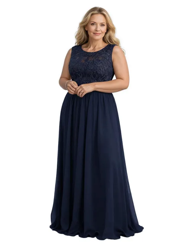 Elegant Lace Chiffon Scoop Sleeveless A-line Long Mother of The Bride Dresses sold by ChicSew