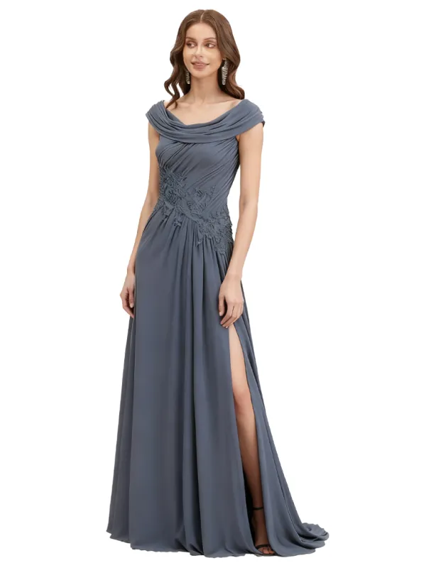Casual Chiffon Off Shoulder Sleeveless A-Line Long Mother of The Bride Dresses Side Slit sold by ChicSew