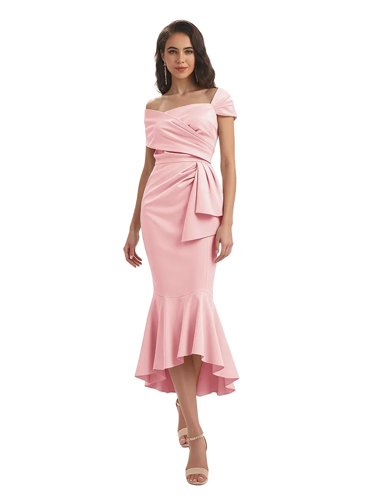 Sexy Off Shoulder Silky Satin Asymmetrical Mermaid Long Formal Evening Dresses For Women sold by ChicSew product image thumbnail 5