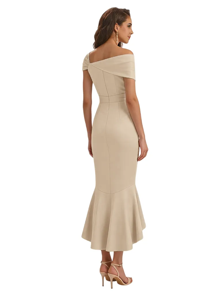 Sexy Off Shoulder Silky Satin Asymmetrical Mermaid Long Formal Evening Dresses For Women sold by ChicSew product image thumbnail 2