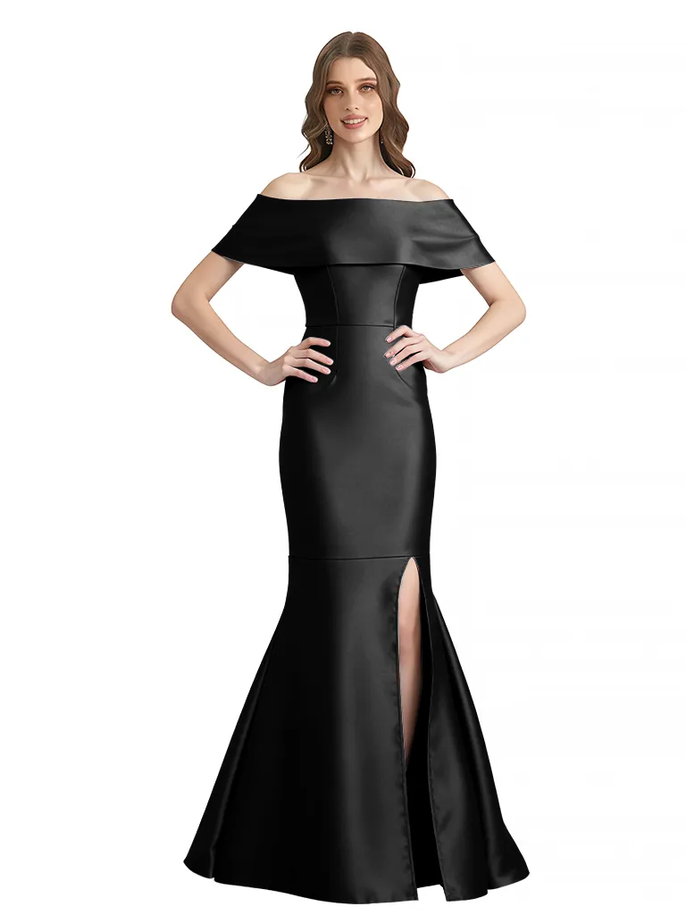 Sexy Off Shoulder Silky Satin Side Slit Mermaid Long Formal Evening Dresses For Women sold by ChicSew product image thumbnail 3