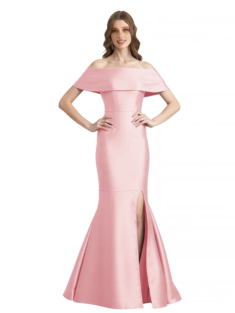 Sexy Off Shoulder Silky Satin Side Slit Mermaid Long Formal Evening Dresses For Women sold by ChicSew product image thumbnail 5