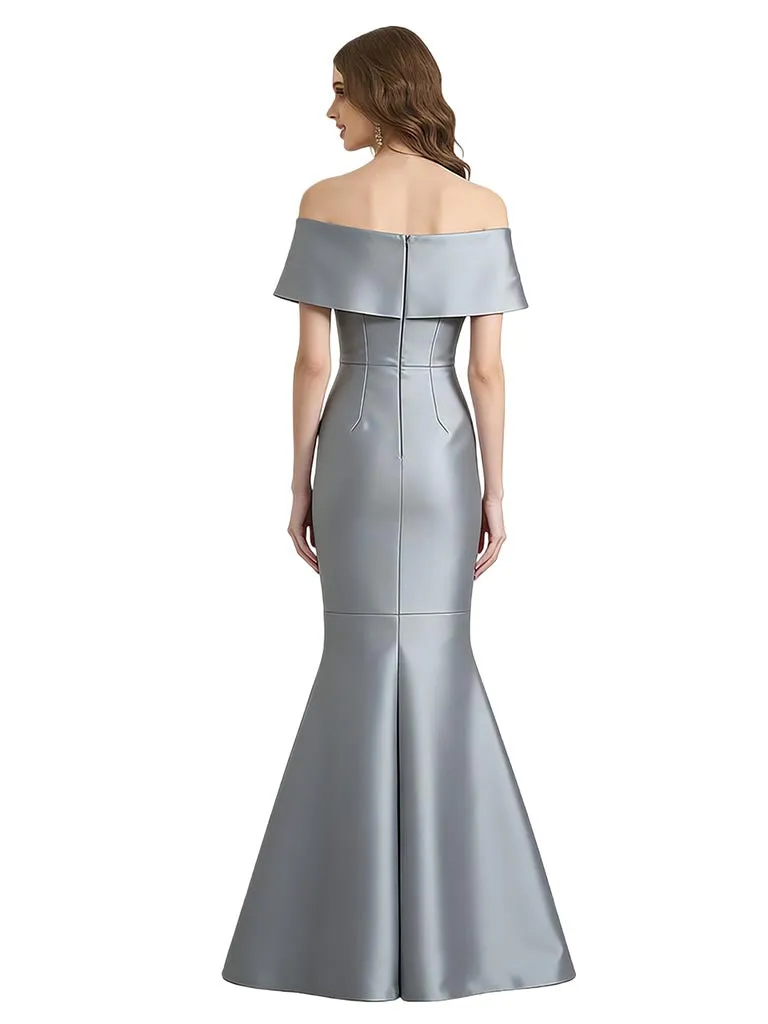 Sexy Off Shoulder Silky Satin Side Slit Mermaid Long Formal Evening Dresses For Women sold by ChicSew product image thumbnail 2