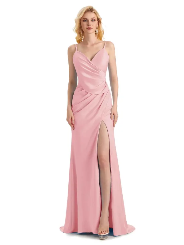 Sexy Side Slit Long Formal Mermaid Soft Satin Formal Prom Dresses sold by ChicSew