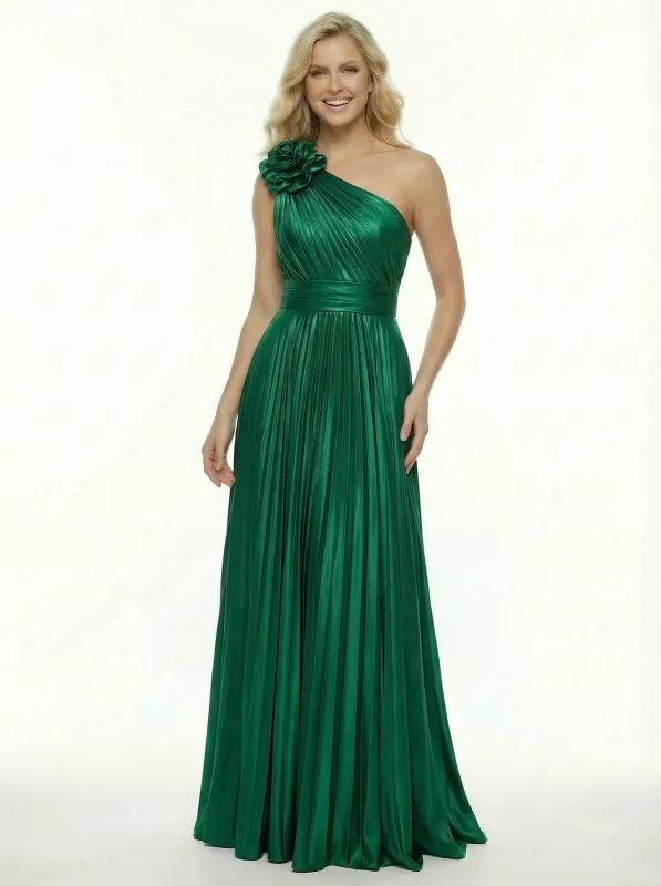 ChicSew Classy One Shoulder Prom Gown Beautiful Pleated Metallic Fabric A-Line Formal Gown sold by ChicSew