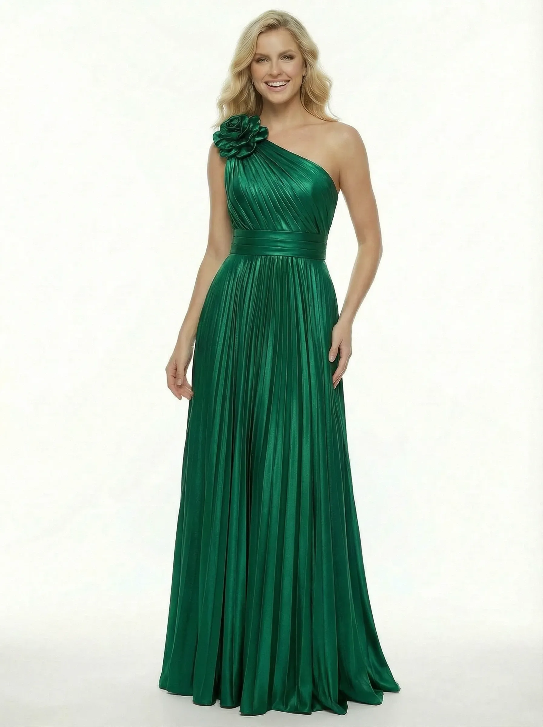 ChicSew Classy One Shoulder Prom Gown Beautiful Pleated Metallic Fabric A-Line Formal Gown sold by ChicSew