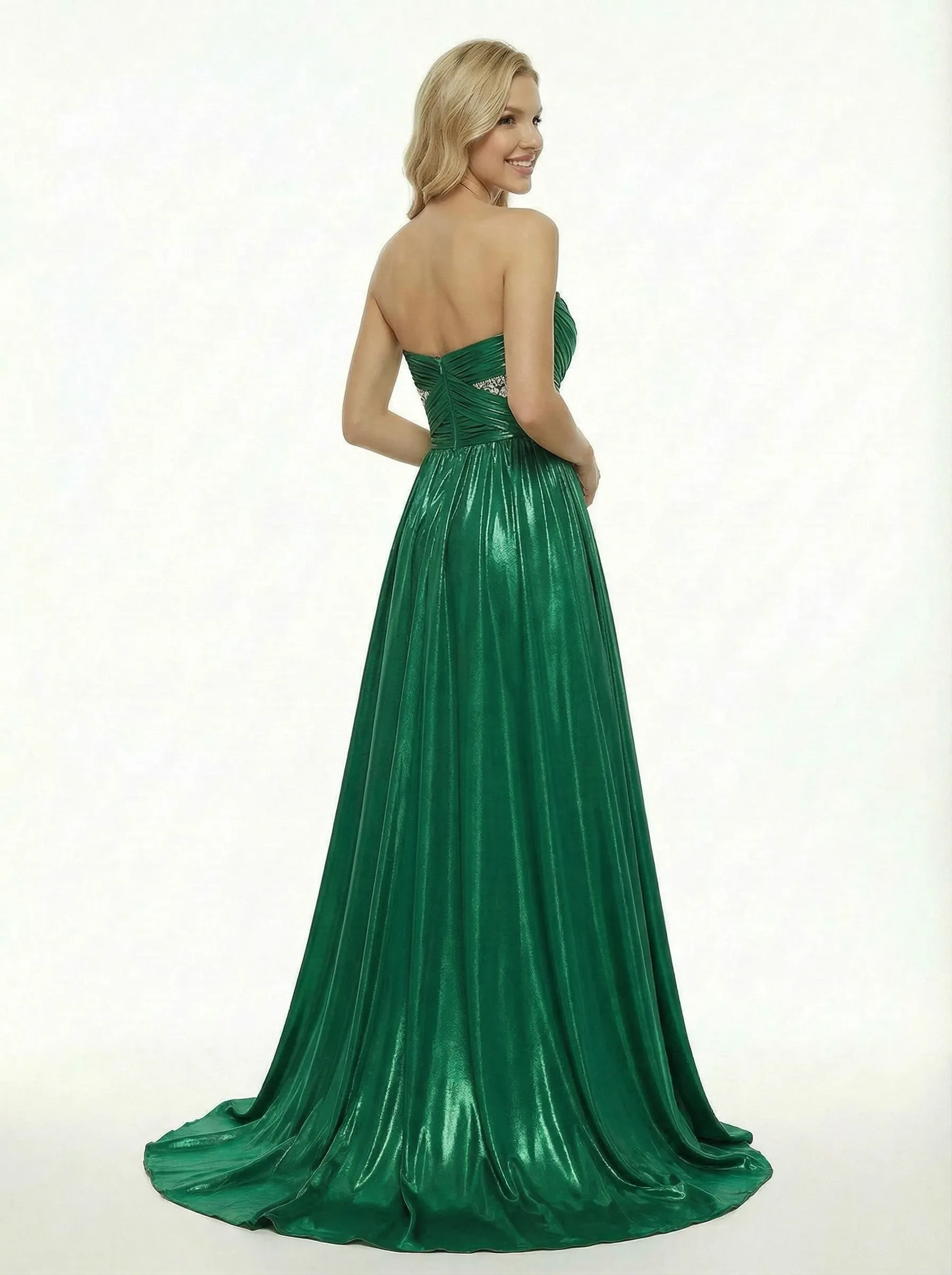 Stunning Sweetheart Metallic Sexy Ruched Bodice Floor Length Party Prom Dress sold by ChicSew product image thumbnail 3