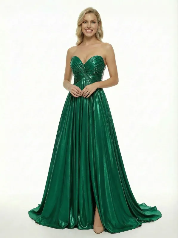 Stunning Sweetheart Metallic Sexy Ruched Bodice Floor Length Party Prom Dress made by ChicSew