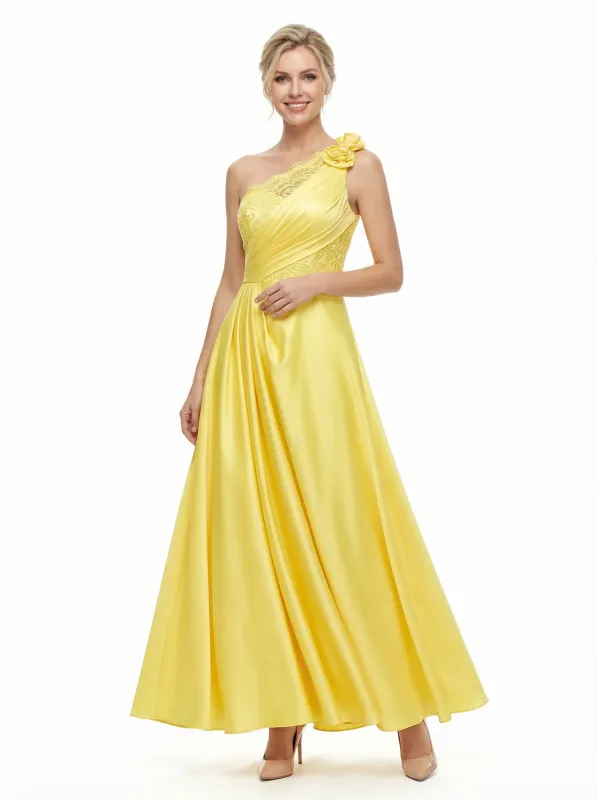 ChicSew Fancy One Shoulder Satin Lace Applique Prom Gown Pretty Sleeveless A-Line sold by ChicSew